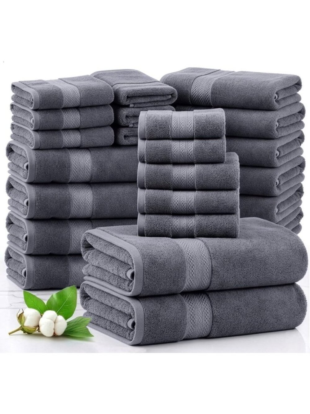 24-Piece Cotton Bath Towel Set - Quick Dry, Soft, Highly Absorbent - Family
